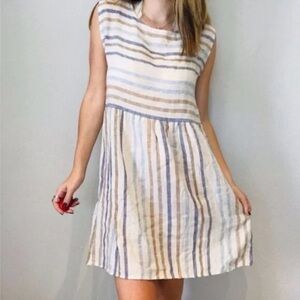 Blu Orchid Linen Striped Midi Dress Made in Italy – Multicolor Boho Summer -XS